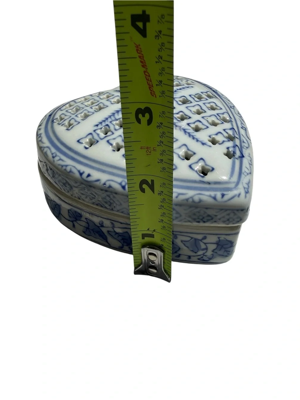 Blue White Heart Potpourri Box Ceramic Chinoiserie Cottagecore Decor Trinket Box